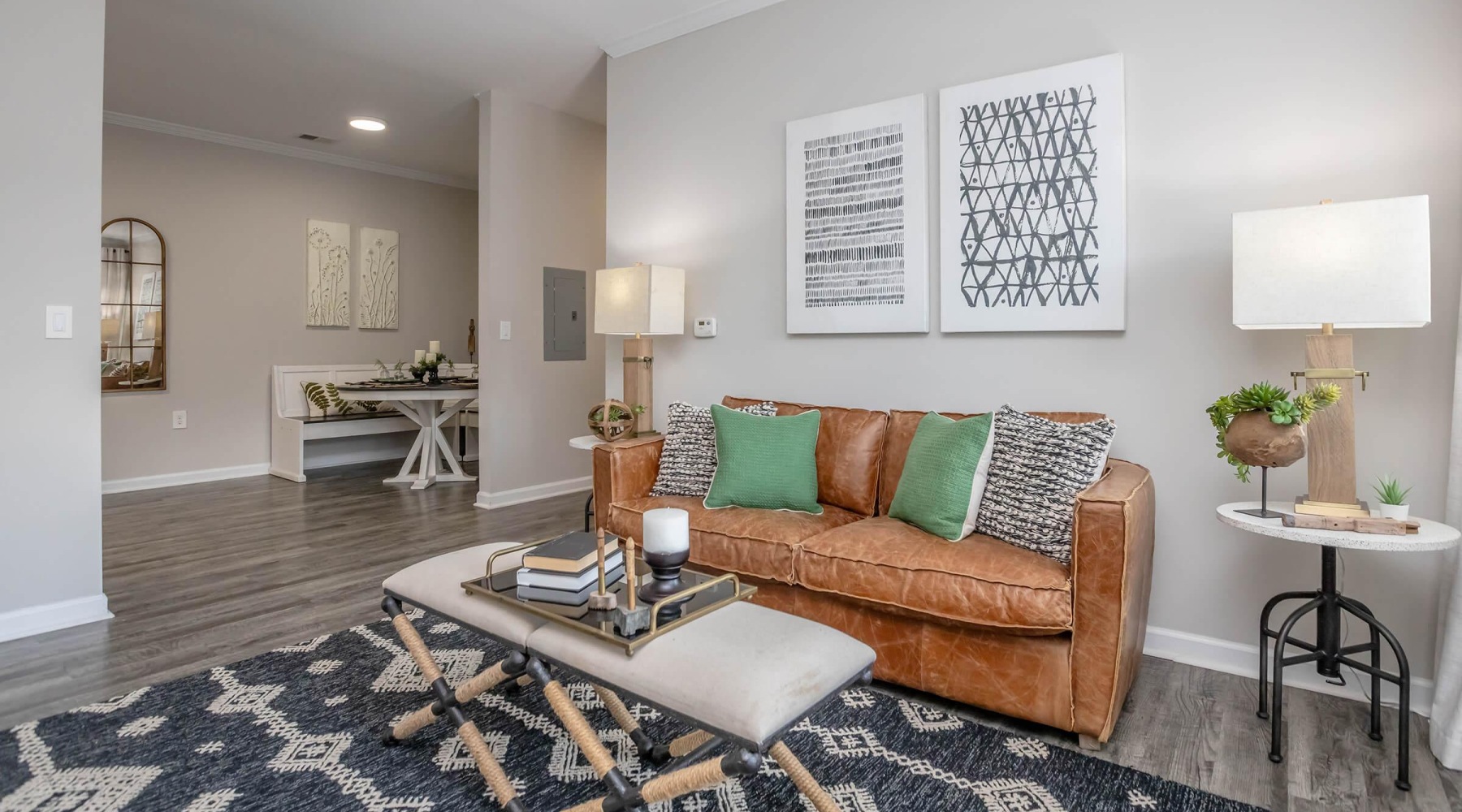 living room with couch coffee table and lamp